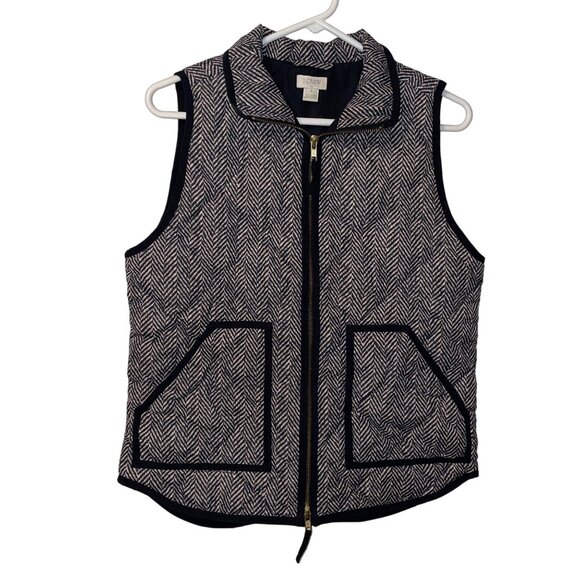 J. Crew Womens Herringbone Quilted Vest With Pockets & Gold Zipper Size Small - Picture 1 of 8